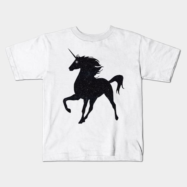 Black Faux Glitter Magical Unicorn Kids T-Shirt by Atteestude